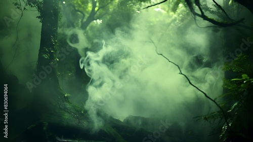 Ethereal Green Smoke Floating over a Forest Scene