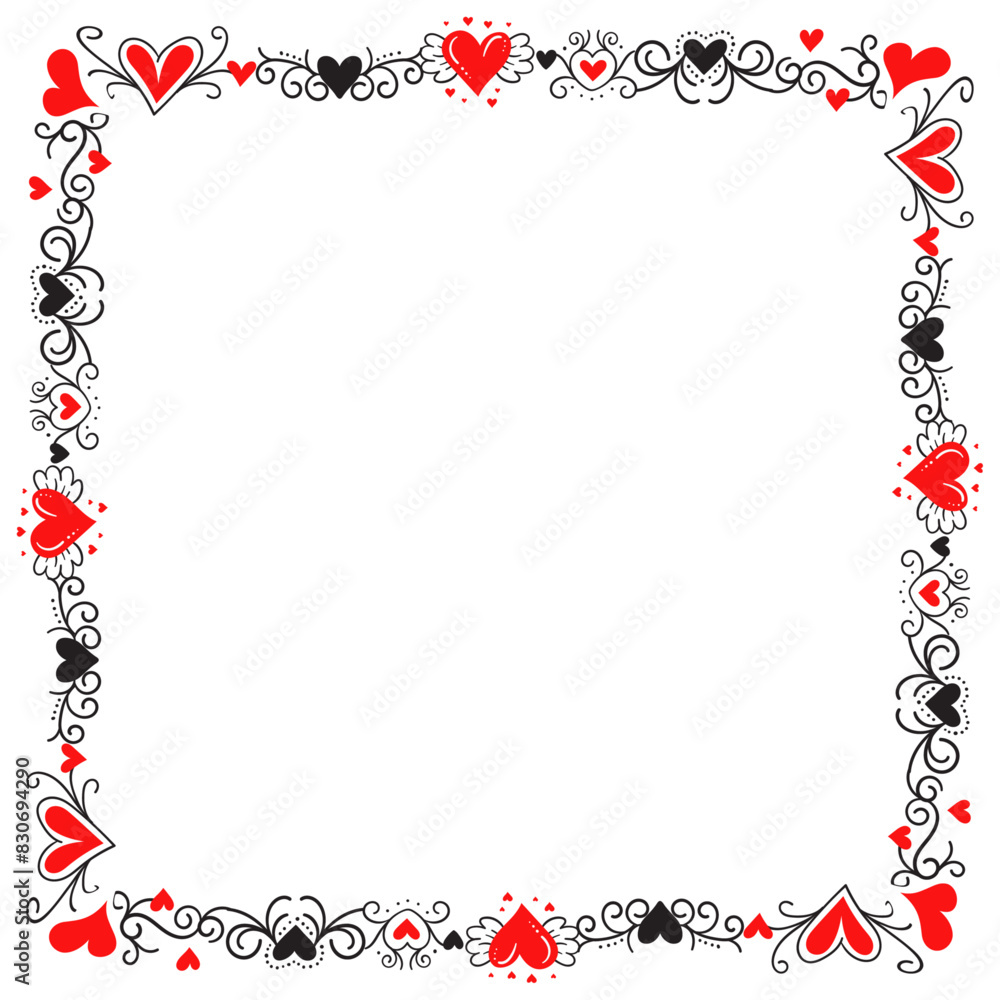 Hand drawn hearts border and frame design Hand drawn hearts border and frame design