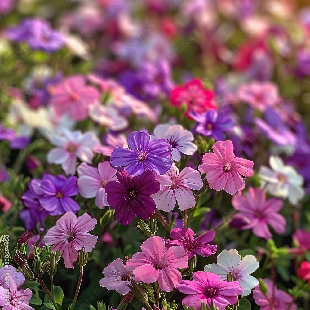 Fototapeta premium Vivid Floral Border: A Close-up View of a Lush Garden of Colorful Flowers in Full Bloom