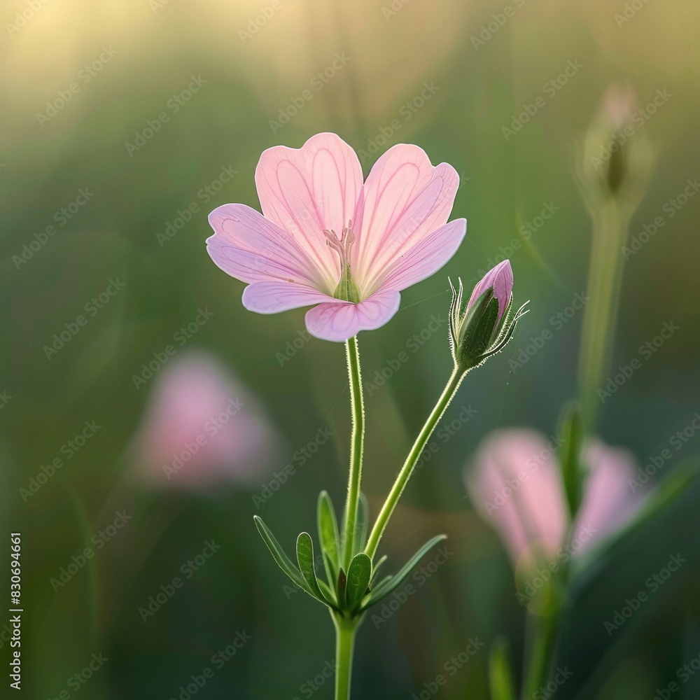 Fototapeta premium Nature's Symphony: A Flower Field with a Pink Flower