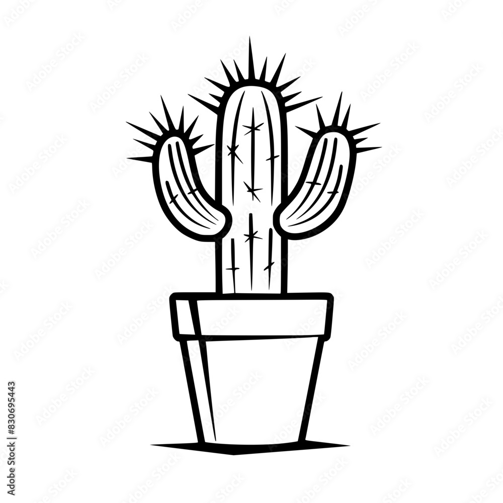 Minimalist Outline of Potted Cactus, Black and white minimalist outline of a cactus plant in a pot, featuring its spines and distinctive shape. Minimalist Outline of Potted Cactus, Black and white minimalist outline of a cactus plant in a pot, featuring its spines and distinctive shape.