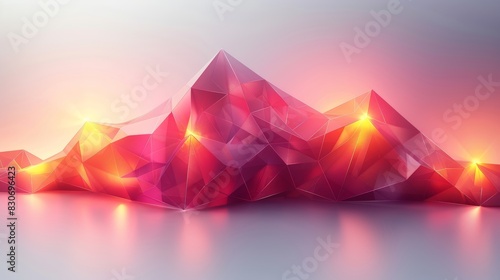 A modern set of abstract geometric 3D facets isolated. Use for banners, web, brochures, ads, posters, etc. The background has a modern style low poly background with the colors red and orange. photo