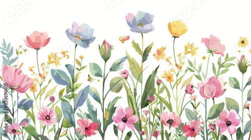 Watercolor flowers and leaf floral meadow Four . Perf