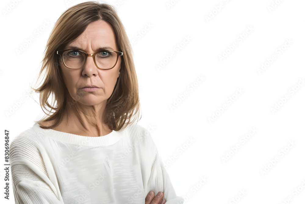 middle aged woman with a look of determination and strength on white background. generative ai middle aged woman with a look of determination and strength on white background. generative ai
