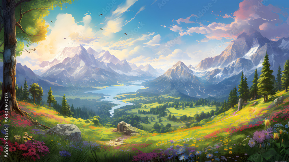 Fototapeta premium digital colorful fantasy landscape graphics poster background