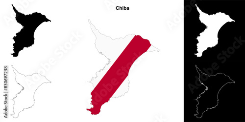 Chiba prefecture outline map set photo