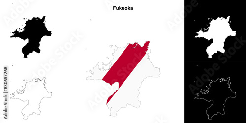 Fukuoka prefecture outline map set