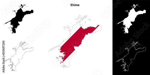 Ehime prefecture outline map set photo