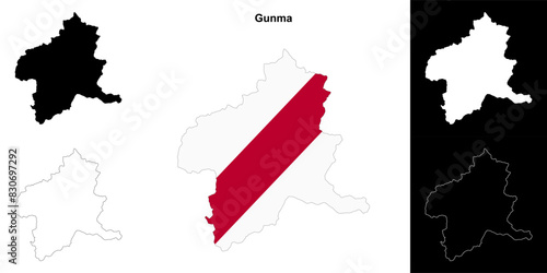 Gunma prefecture outline map set photo
