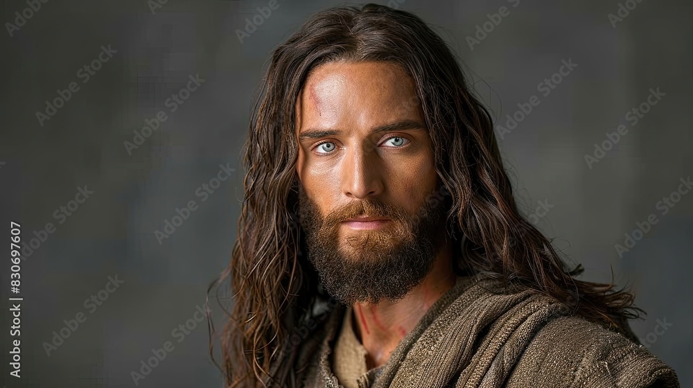 A man with a beard and long hair is standing in front of a wall A man with a beard and long hair is standing in front of a wall