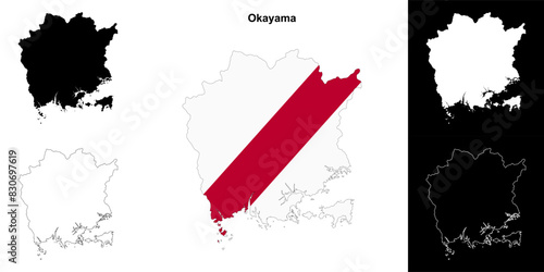 Okayama prefecture outline map set