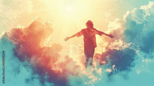 Wallpaper Mural A person is standing in the clouds, with the sun shining on them Torontodigital.ca