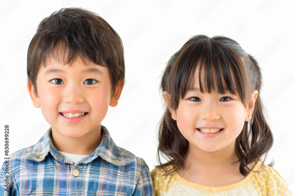 Smiling Asian Brother and Sister Portrait in Studio Smiling Asian Brother and Sister Portrait in Studio