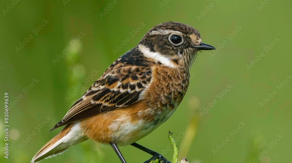 Stejneger s Stonechat against a green backdrop Stejneger s Stonechat against a green backdrop