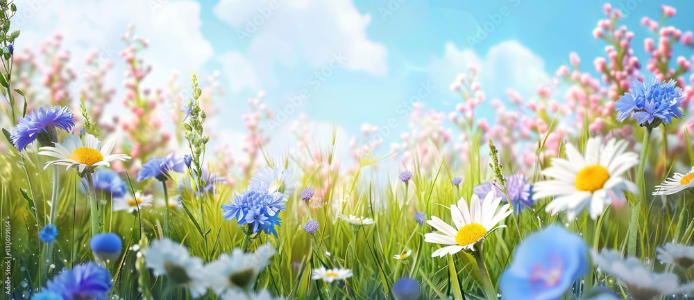 Beautiful spring meadow with wild flowers 