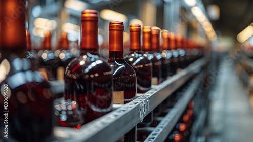 Wallpaper Mural Production of industrial conveyor belt in the winery with glass bottles in the process of work and movement. Motion blur. Not without a sharp focus background for an industrial design Torontodigital.ca