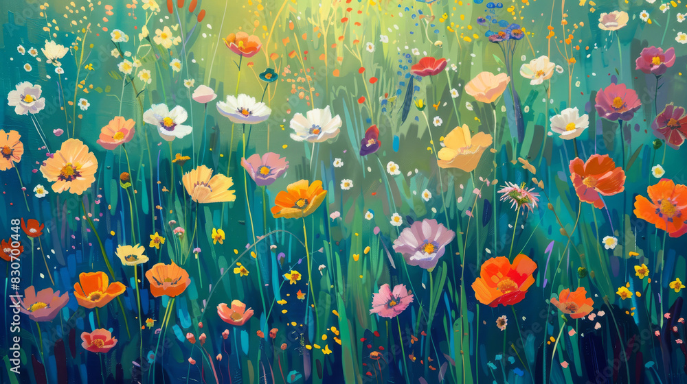 Fototapeta premium combining a field of tulips and tulips in a garden: A springtime landscape of colorful tulips in full bloom, both in a formal garden