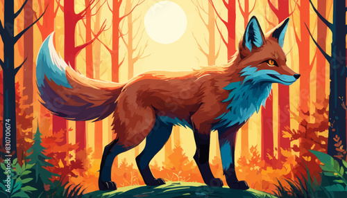 a fox standing in the middle of a forest