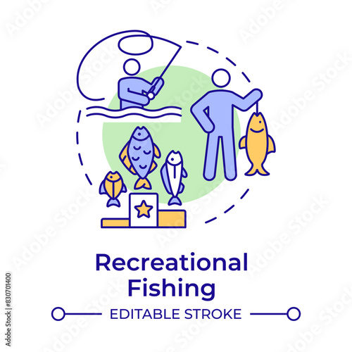 Recreational fishing multi color concept icon. Physical activity, outdoor hobby. Round shape line illustration. Abstract idea. Graphic design. Easy to use in infographic, presentation