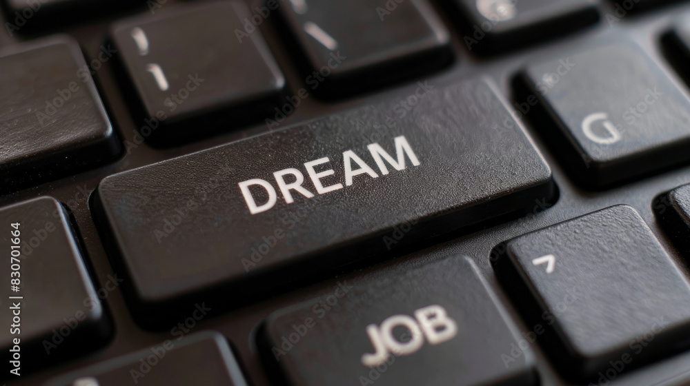 Dream Job Concept on Keyboard Close-Up Dream Job Concept on Keyboard Close-Up