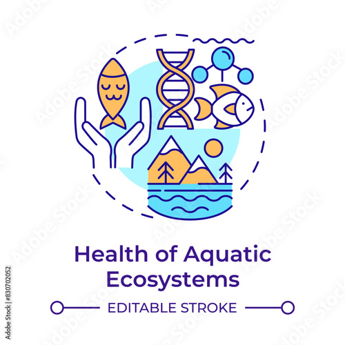 Health of aquatic ecosystems multi color concept icon. Ecology preservation, eco friendly. Round shape line illustration. Abstract idea. Graphic design. Easy to use in infographic, presentation