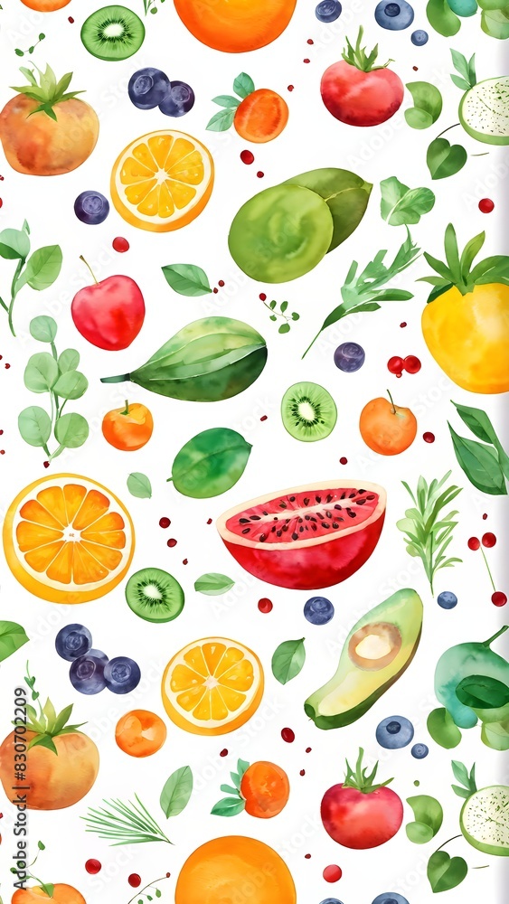 top view illustration of assorted vibrant fruit and vegetable composition top view illustration of assorted vibrant fruit and vegetable composition