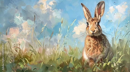 Hare in the meadow grass photo