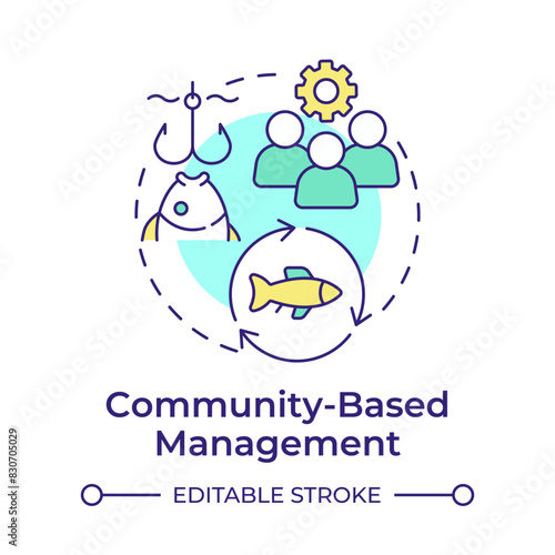 Community-based management multi color concept icon. Social organization, fisheries control. Round shape line illustration. Abstract idea. Graphic design. Easy to use in infographic, presentation