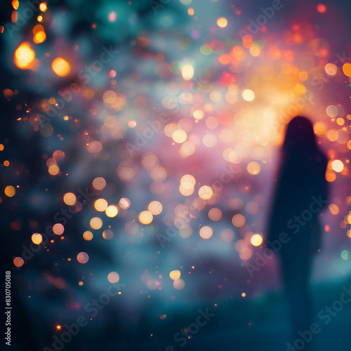 Dreamy aesthetic background with blurred bokeh lights in various colors, creating a magical and romantic mood