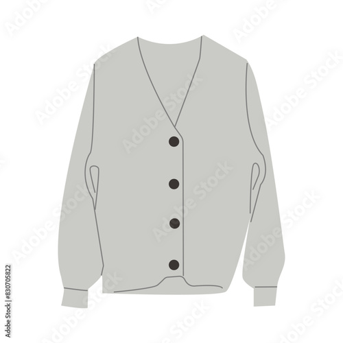v-neck knit cardigan, front flat style with vector illustration by sweettears , knit , winter, spring , autumn or summer cold day basic warderobe.