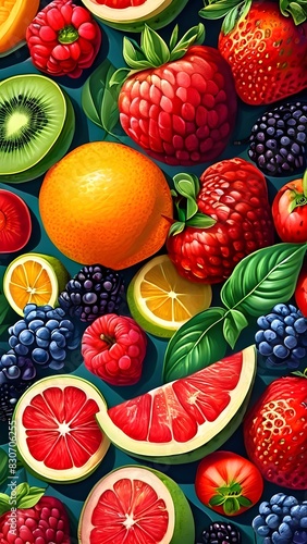 top view illustration of assorted vibrant fruit and vegetable composition