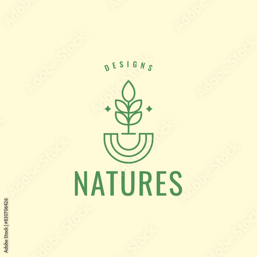 botanical love line logo design vector