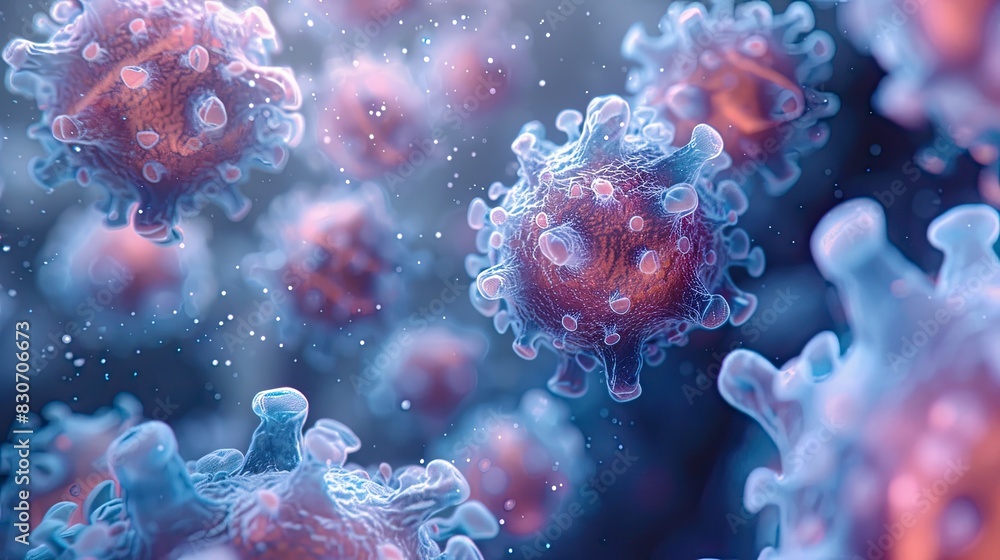 blue dangerous virus, flu infection medical Microscopic view of floating pathogen respiratory influenza virus cells. blue dangerous virus, flu infection medical Microscopic view of floating pathogen respiratory influenza virus cells.