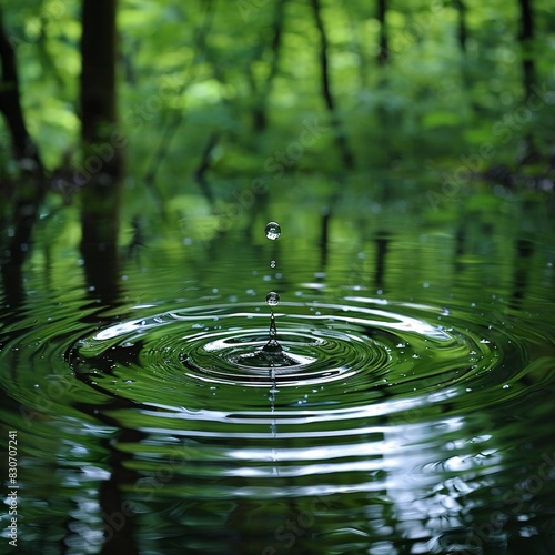 Droplet of Water on a Rippling Pond in a Forested Area
