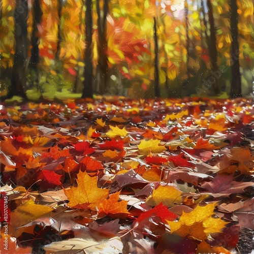 Autumn Leaves in a Wooded Area