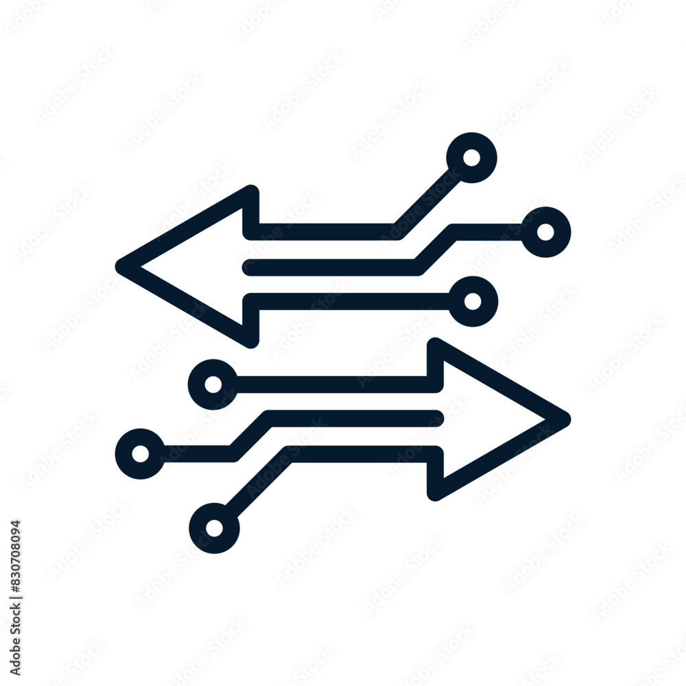 Electronic technology concept. Transmission of information about data changes. Vector linear icon isolated on white background. Electronic technology concept. Transmission of information about data changes. Vector linear icon isolated on white background.