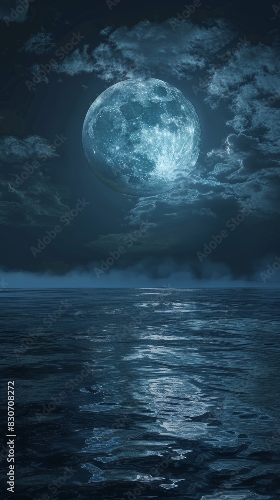 Fototapeta premium Moonlit Mirage by the Shores of the Mystic Azure Lake background, ai generated