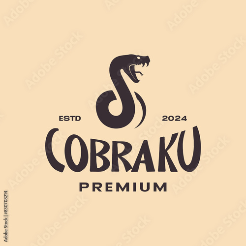 snake cobra vintage flat simple logo design vector
