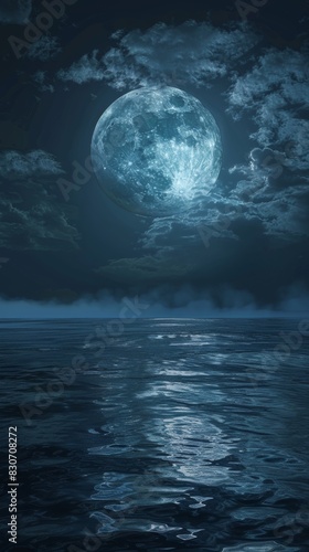 Moonlit Mirage by the Shores of the Mystic Azure Lake background  ai generated