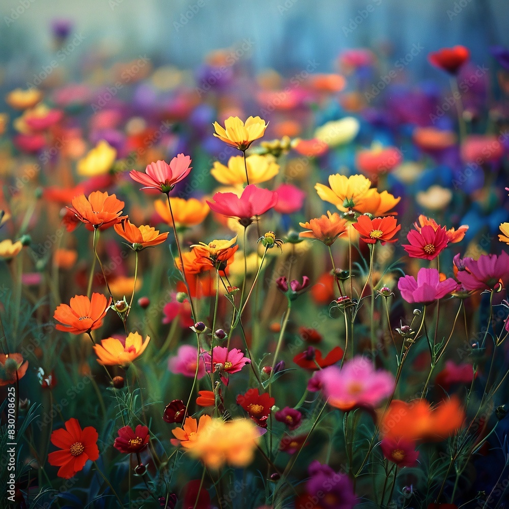 Obraz premium Vibrant Flower Field: A Spectrum of Nature's Palette