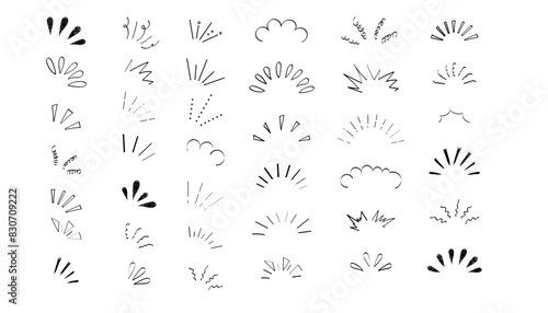 Pop line frame comic anime effect healine mark, suprise doodle emotions isolated on white background. Attention sign, notice or sparles.