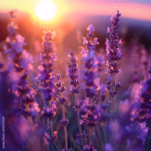Vibrant Sunset over Lavender Fields