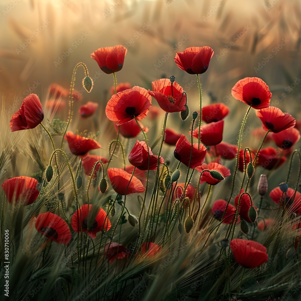 Fototapeta premium Vibrant Field of Poppies: A Field of Remembrance