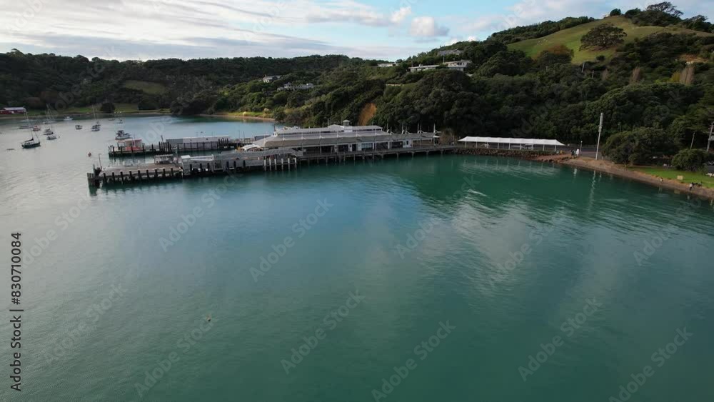 Waiheke Ferry Terminal At Waiheke Island In Auckland, New Zealand. - aerial shot