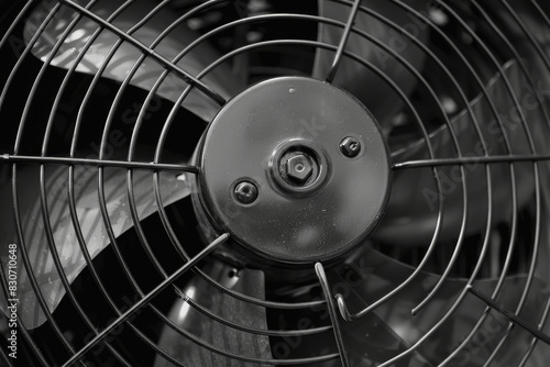 Monochrome Close-Up of a Modern Industrial Fan