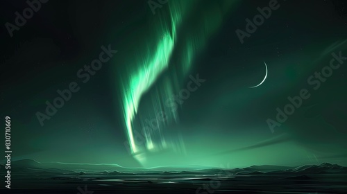 Beautiful starry sky, aurora, snow capped mountains and land background illustration, dreamy galaxy, night sky abstract poster webpage design 