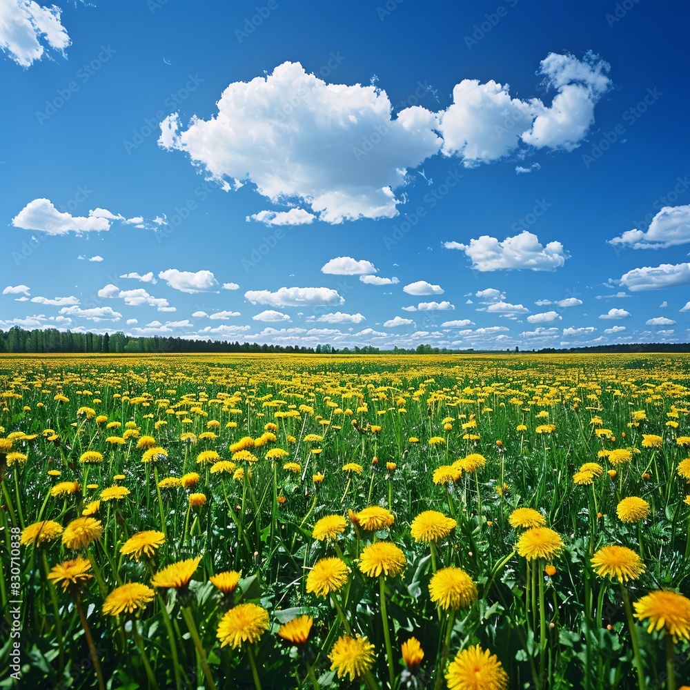 Vibrant Yellow Dandelion Field on a Sunny Day
