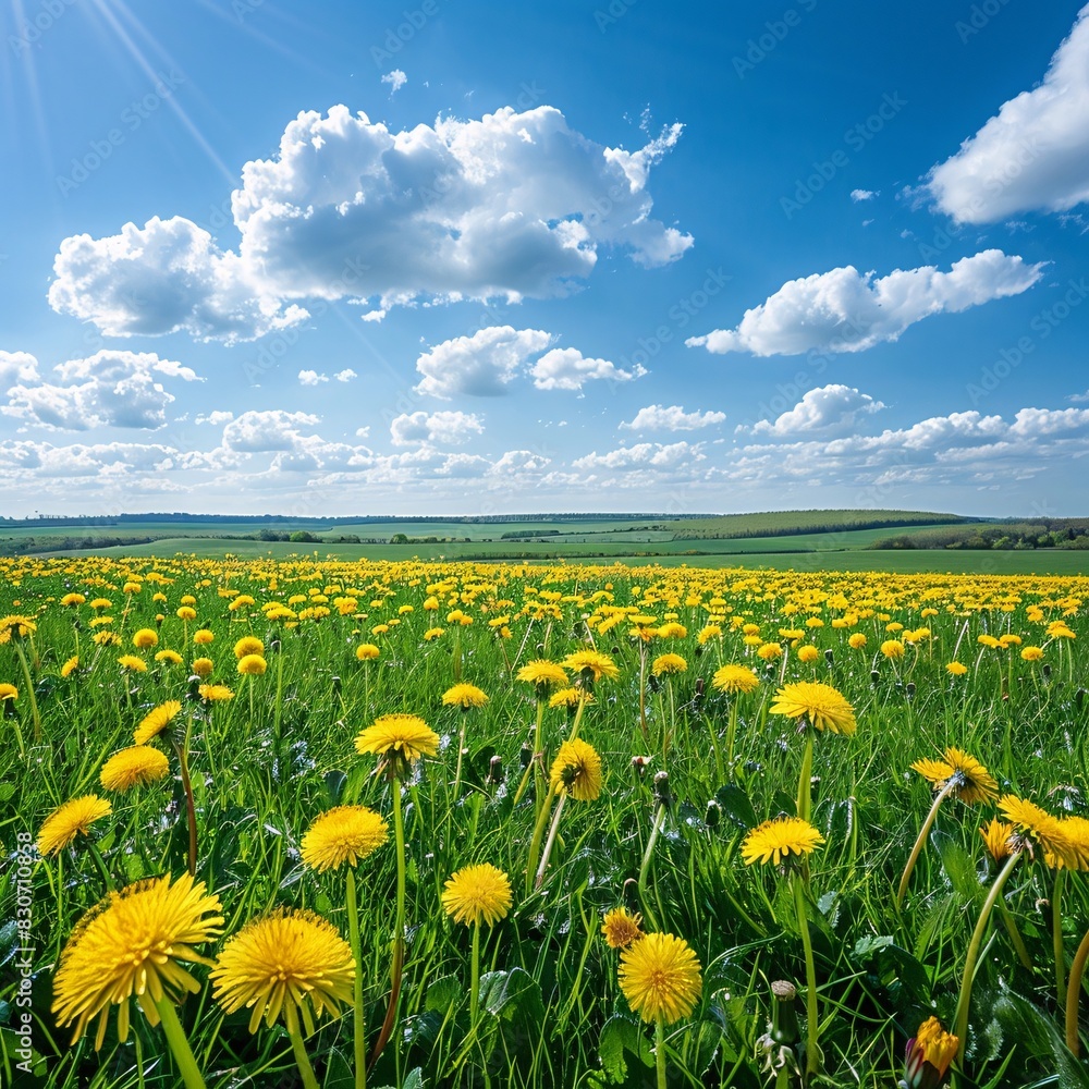 Bright Sunny Day in a Field of Yellow Flowers Bright Sunny Day in a Field of Yellow Flowers