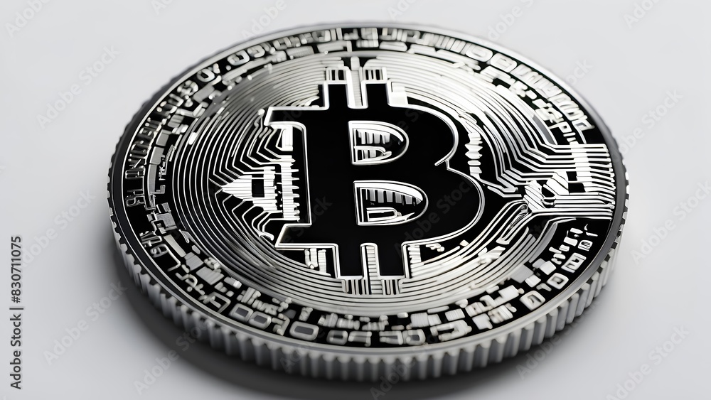 A Silver Bitcoin isolated on a clean white background