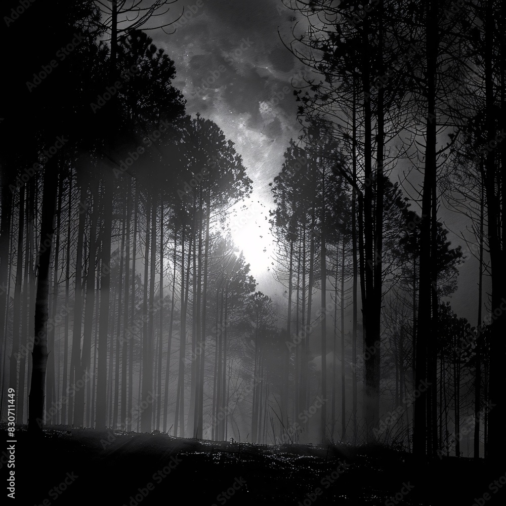 Nighttime Forest: Moonlit Silhouettes